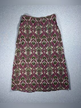 Vintage A-Line Midi Skirt Multicolor Paisley Womens L Boho Flowy Hillard Hanson